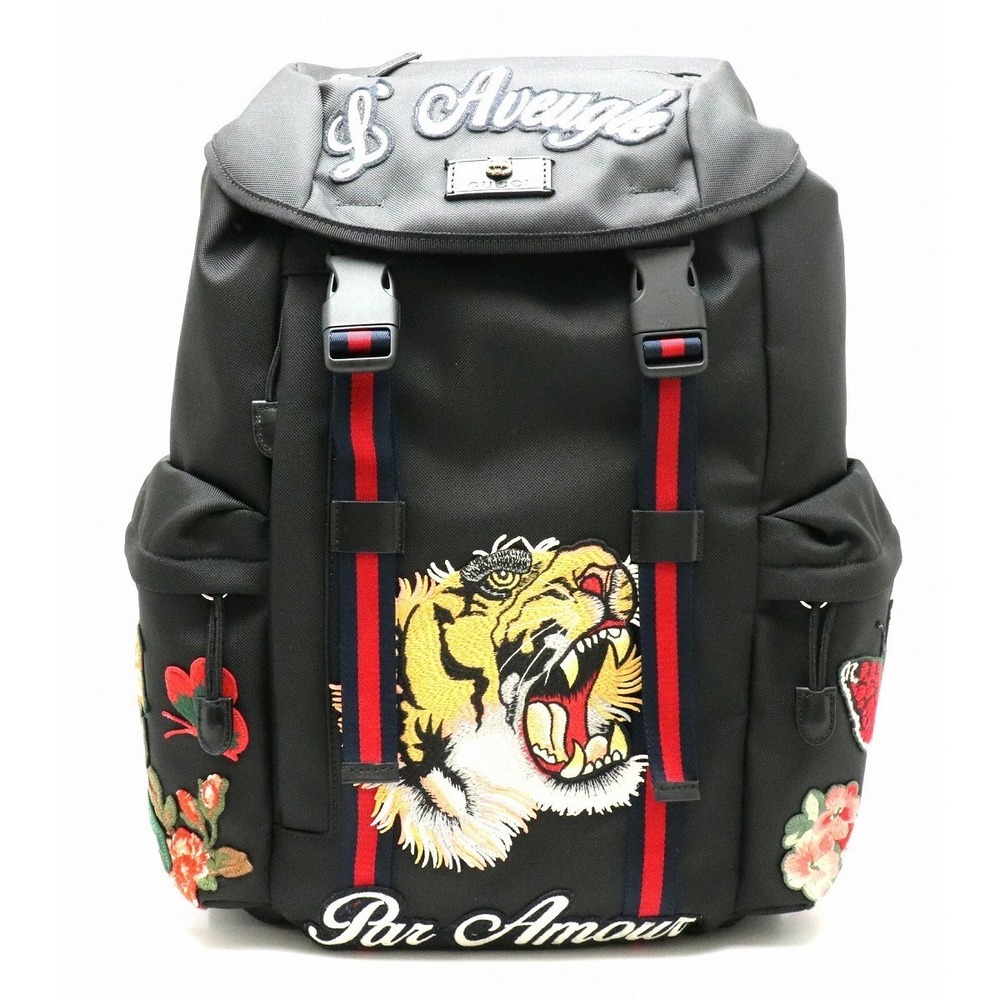 Gucci Tiger Backpack Multicolor Black Leather Emb… - image 2